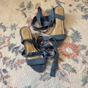 Lulu's Blue Faux Suede Wrap Sandals